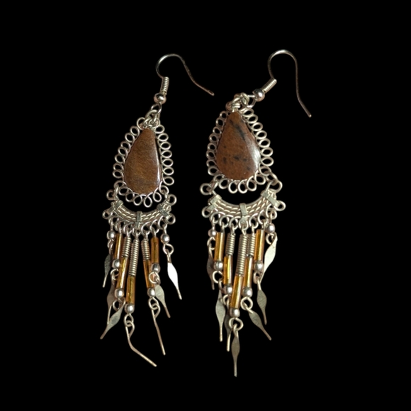 Vintage Southwestern Peruvian Boho Stone Bib Necklace and Earring Set - Picture 5 of 7